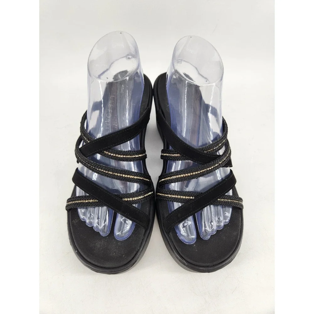 Skechers Cali Rumble On Classy Way Wedge Sandals Womens 7 Black Strappy Shimmer